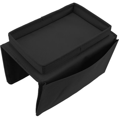 Tablette pliable pour canapé avec rangement et poches latérales en tissu Oxford 600D, noir