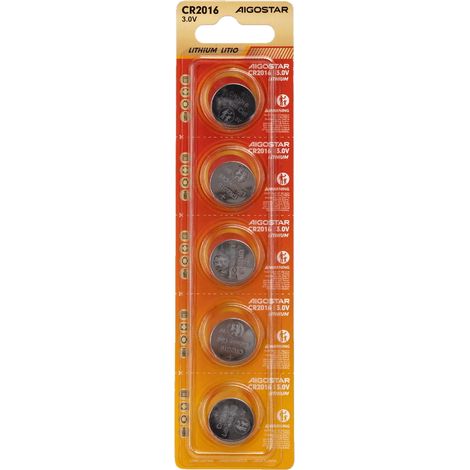 Batteria bottone Aigostar 3V CR2016 Litio confezione da 5 pile (1/3)