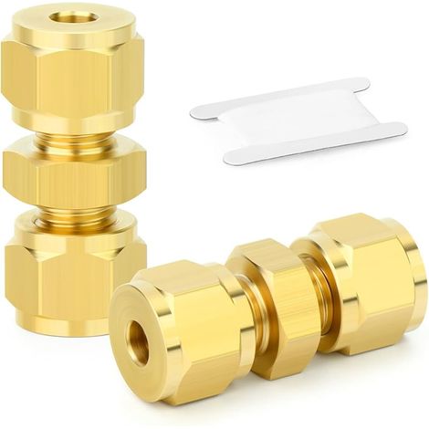 2 Pcs Raccord à compression en laiton, 4mm Raccord droit Union double, Connecteur à double bague pour tubes en cuivre, plastique et aluminium (1/4)