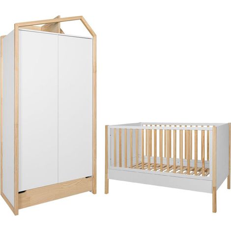 Mitwachsendes Babybett 70x140 und 2-türiger Kleiderschrank Bellamy Juliette Weiß und Holz (1/5)