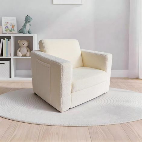 Lamb Fold Out Chair Lounger - Convertible Kids Lambs Chair Bed - L44 x W60 x H38 cm - Assembly Required - Cream
