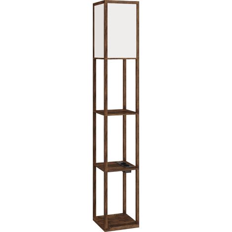 Lampada da Terra 26x26x160 cm Struttura con Ripiani Luce Regolabile Interruttore a Pedale e Porte USB in MDF Marrone (1/5)