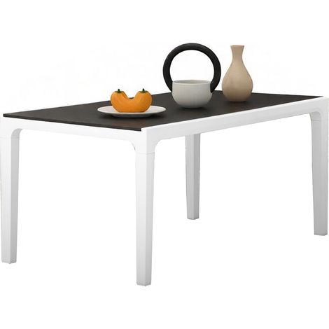 Dmora - Gartentisch Nanaimo, Picknickbasis, Garten-Esstisch, Mehrzweck-Außenbank, 160x90 h74 cm, Weiß und Dunkelgrau