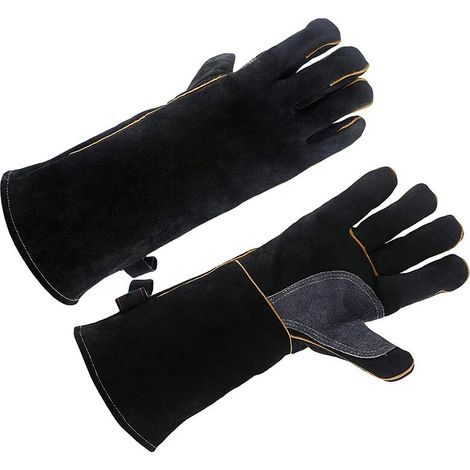 Green Mobility-Gants résistants à la chaleur et au feu en cuir de vache, pour la cheminée, le four, le gril, le soudage, manipulation d'animaux (1/5)