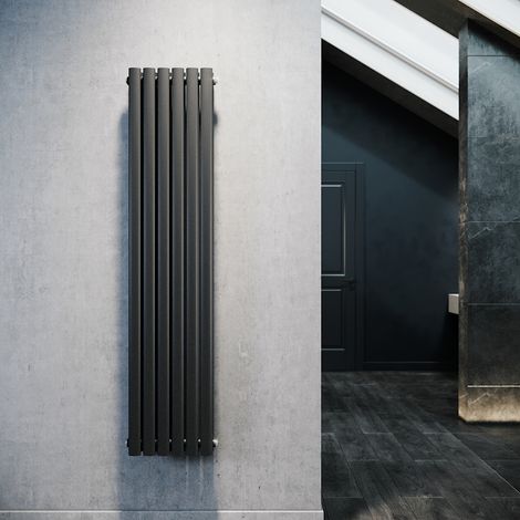 SONNI Design Paneelheizkörper Röhren 1600 x 354 mm Anthrazit Doppellagig Badheizkörper Mittelanschluss Vertikal Röhren Heizkörper (1/5)