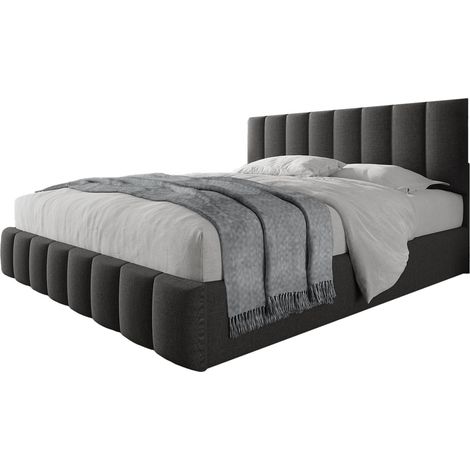 Lit coffre 140x200 en tissu gris avec tête de lit réglable, sommier à lattes en métal et ouverture hydraulique, cadre de lit avec rangement  CHICFURN (1/5)