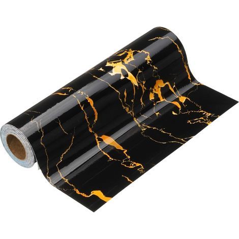 Frise de papier peint grain de bois 20 cm x 5 m en PVC autocollant texturé autocollant imperméable pour mur, porte, table, armoires, bureau, noir et doré (1/5)