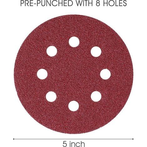 Schleifscheibe, 5" (125 mm) 8-Loch-Schaft, 40 60 80 100 120 150 180 240 320 400 600 800 (Packung mit 120 Stück) (1/4)