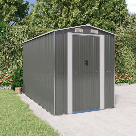 Abri de jardin Cabane de jardin - Gris clair 192x357x223 cm Acier galvanisé BV536423 - BonneVie (1/5)