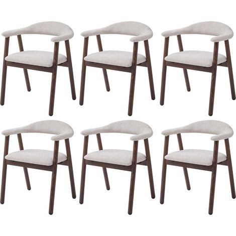 Esszimmerstühle 6er Set, Polsterstühle mit Armlehnen, Stoffbezug, Holzoptik Metallbeine, Beige (1/5)