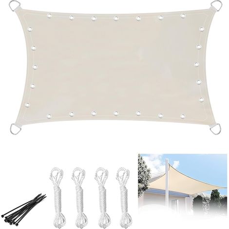 1 Voile D'ombrage Rectangulaire 3x4m, Tissu PES Imperméable, Œillets Aluminium Tous Les 50cm, Pour Jardin Terrasse Balcon (1/5)