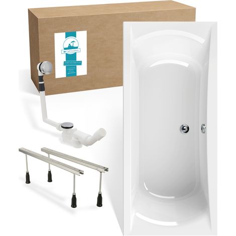 Calmwaters® Rechteck Badewannen-Set 180x80 cm mit Wannenfüßen & Ablaufgarnitur, Acrylwanne Modern Curved, Duowanne für zwei, Set Badewanne komplett, 180 x 80 cm, Weiß, 99000299 (1/5)