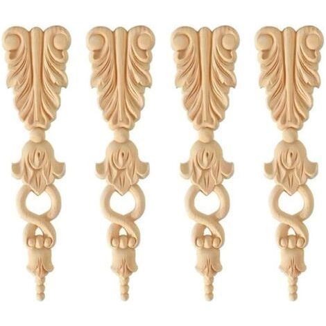 4 Pieces Decorative Wooden Molding, Carved Applique Onlay, Decorative Object, Decal for Sculpture, Furniture Ornaments (1/5)