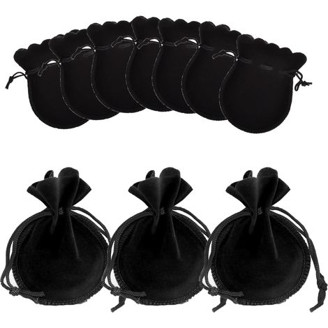 50 pochettes en velours noir avec cordon de serrage, idéales pour ranger bijoux, bonbons, petits cadeaux, etc. et les protéger des rayures. (1/5)