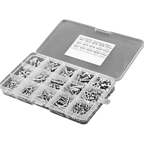 Ensemble de 500 boulons et écrous en acier inoxydable 304, trois tailles de boulons M3/M4/M5 avec écrous correspondants, boulons hexagonaux, vis, fixations, emballés dans une boîte de rangement (1/5)