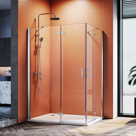 SONNI Duschkabine eckeinstieg mit Scharniertüren Nanobeschichtung glas Dusche walk in Duschabtrennung 120x90x195cm (1/5)