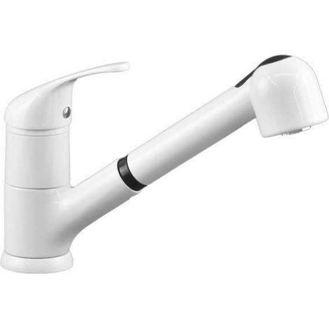 Mitigeur d'évier de cuisine blanc brillant avec douchette extractible à double jet Gattoni Mercurio 0220/PC01 blanc