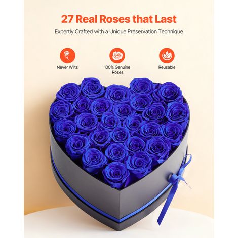 Rose Éternelle 27 Fleurs Éternelles Préservées Boîte en Cœur, Bouquet Rose Éternelle, Cadeau pour Elle, Femme, Épouse, Maman, Sœur,… (1/5)