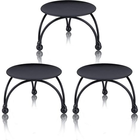 BEBUSINGOTO Candelabro negro, juego de 3 platos pequeños de hierro para velas de 2,5 pulgadas, candelabro decorativo pequeño apto para velas LED y de cera, candelabro de pie para mesas, bodas (1/5)