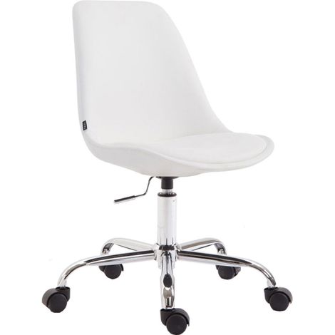 Chaise de bureau tabouret de travail sur roulettes hauteur réglable en PVC blanc et métal chromé 100002679