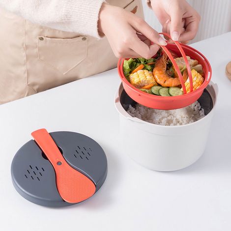 Cuiseur à Riz pour Micro-ondes - Boîte à Riz 2 L avec Cuillère Intégrée et Couvercle Étanche - Pour Cuisson et Réchauffage de Plats - 1 Pièce (1/3)