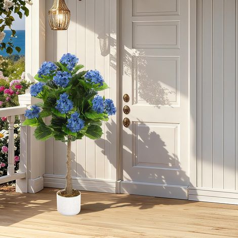 Hortensia artificiel 95 cm avec pot noir, 9 fleurs réalistes, décoration intérieure pour salon bureau (1/5)