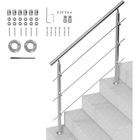 Rampe d'Escalier, 120 cm, Main Courante Escalier pour Marches Extérieur Acier Inox, 3 Barres Transversales, Kit d'Installation, Garde Corps Double Colonne pour Personnes Âgées, Porche, Terrasse (1/5)