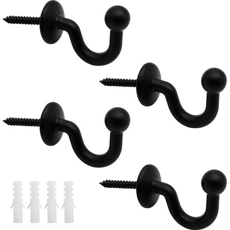Lot de 4 Crochets Rideaux Embrasses de 61mm en Métal Noir Retenue de Rideaux Muraux Embrasse à Rideau U Design Multifonctionnels pour Rassembler Les Rideaux et Crocher Les Vêtements ou Sacs (1/5)