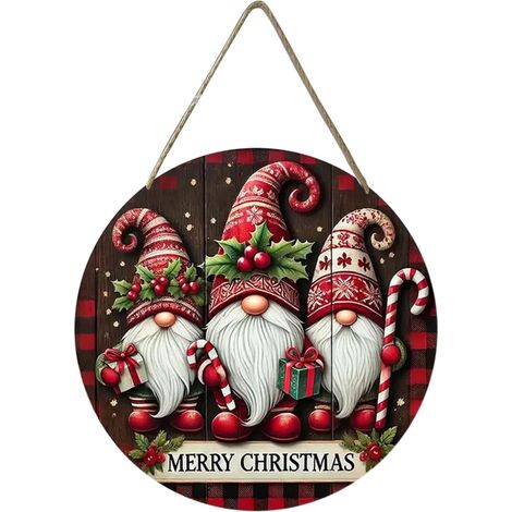 Décoration murale de Noël : panneau de porte rond en bois Bienvenue avec le Père Noël – Décoration festive pour porte ou mur (1/5)
