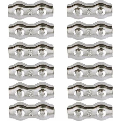 Serre-câble duplex acier inoxydable 304 – Lot de 12 pinces pour câbles métalliques jusqu'à 2mm – Applications maritimes et construction (1/5)