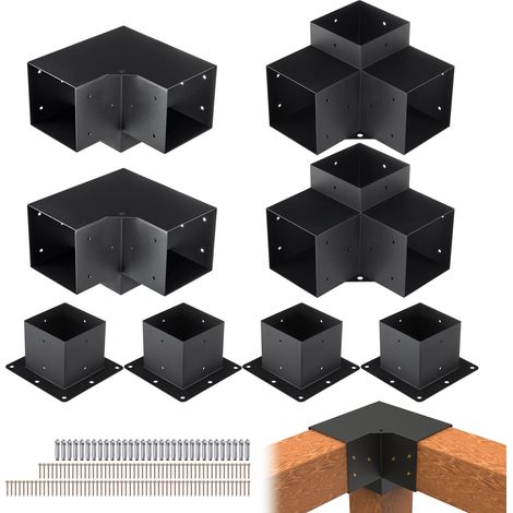 VEVOR Kit Staffe per Pergola 15x15 cm Supporto per Pali in Legno da Carpenteria 4 Staffe Angolari a 3 Vie 4 Basi per Travi Fai da Te per Gazebo, Pergolati da Patio, Cabine, Kit Staffe per Pergola 8 pz (1/5)