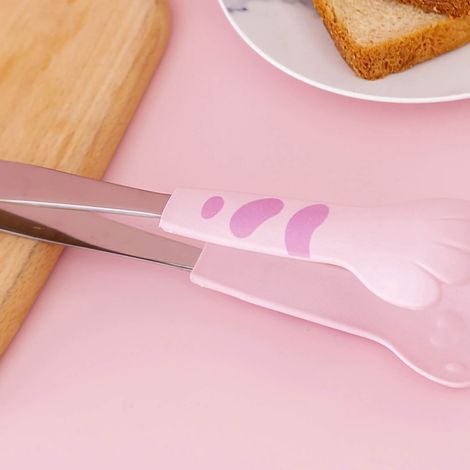 Pince de cuisine en acier inoxydable rose en forme de patte de chat, petite taille, idéale pour les salades, les barbecues et autres aliments. (1/5)