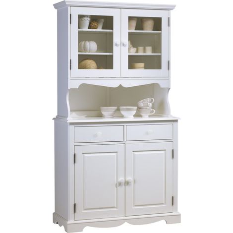 Buffet Vaisselier Blanc 4 Portes Style Anglais 6 Niches L 101 H 186 P 42 cm
