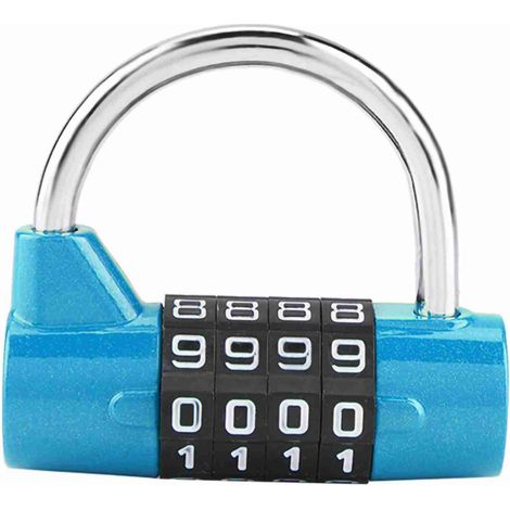 Cadenas à combinaison 4 chiffres en alliage de zinc, anse durcie résistante au sciage, code personnalisable 10000 combinaisons, idéal pour valise et casier, couleur bleue (1/5)
