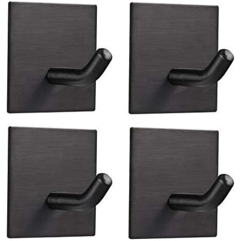 Lot de 4 crochets muraux autocollants noirs (45 x 45 mm) porte-serviettes en acier inoxydable 3 m, cuisine, salon, salle de bain, crochet pour serviettes de bureau, (1/5)