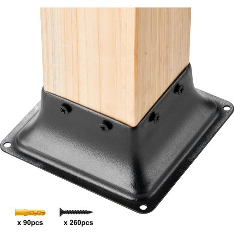 Lot de 20 platines de poteau acier poudré 101,6 mm, ancrage pour poteaux bois 91 mm, terrasse, pergola et clôture (1/5)