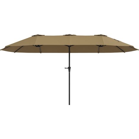 Sombrilla Doble 4x2,2 m Sombrilla Terraza Exterior con Manivela Manual Impermeable y Protección UV30+ Café