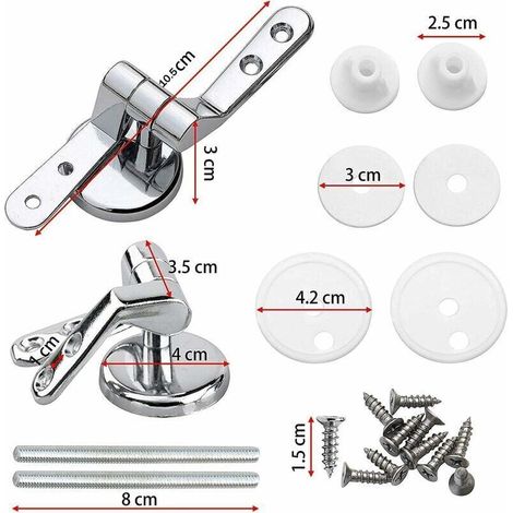 Charnière Abattant WC, Lot de 2 Charnières de Rechange pour Lunette de Toilette avec Fixations en Alliage (1/4)