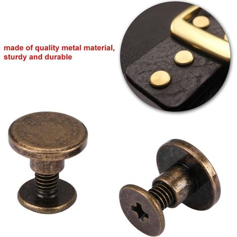 20pcs cuir artisanat rivets, vis à tête plate en laiton durable fileté rivets Leathercraft réparation fournitures de bricolage pour ceinture sangle sac à main portefeuille décoration sac à main(5mm) (1/3)
