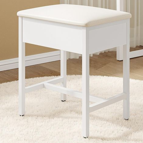 Tabouret de coiffeuse rembourré blanc – Assise en cuir PU – Dimensions 40 x 46 cm – Charge maximale 150 kg – Montage facile