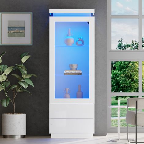 Hochschrank Vitrine mit 2 Schubladen LED 60x40x171 cm OKMYHOME (1/5)