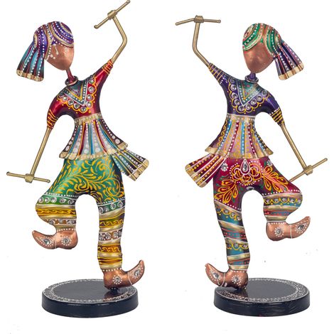 Signes Grimalt Figure 2U Figurine Personne Grise Africains et Éléphants 33x28x11cm