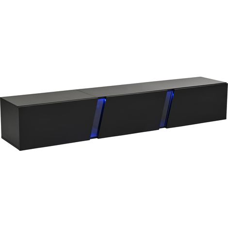 Mueble TV mural 180 x 35 x 30 cm negro brillo con LED y 3 puertas para 75 pulgadas (1/5)