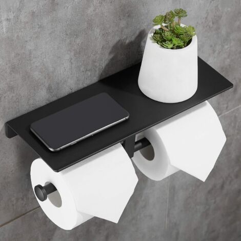 Double Rouleau Porte-Papier Toilette Espace en Aluminium Mur Monté Salle De Bains Papier De Stockage avec Support de Téléphone Étagère Stand Plateau pour Salle De Bains Cuisine (1/5)