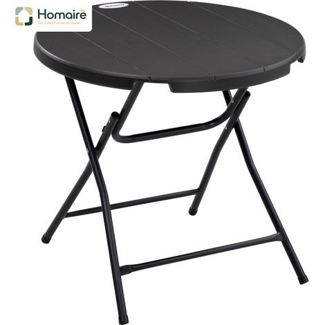 HOMAIRE Gartentisch runder Klapptisch 4 Personen Holzoptik dunkelgrau Balkon Terrasse
