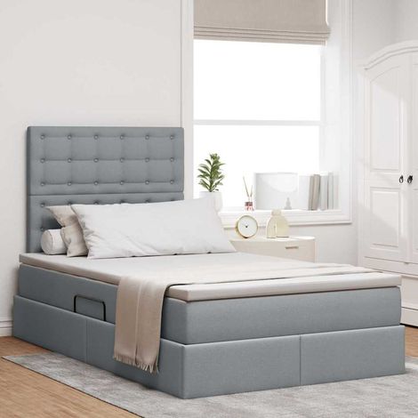 Bett mit Stauraum und LED Hellgrau 120 x 190 cm Polyester