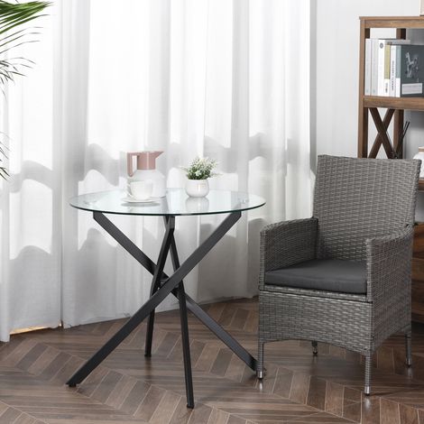 Runder Couchtisch aus schwarzem Sicherheitsglas 80 x 80 x 75 cm mit Stahlgestell HAVRYA (1/5)