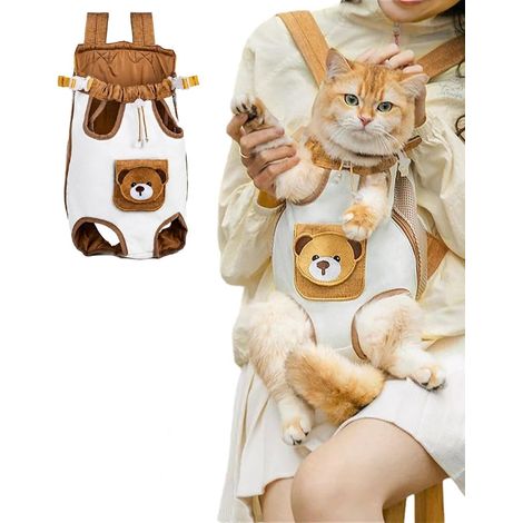 Cute Bear Front Sac de transport pour animal domestique avec maille respirante, sangles réglables et laisse de sécurité, sac de transport portable pour randonnée, camping et voyages en plein air (1/5)