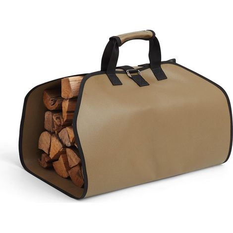 Tapis de cheminée ignifuge, tapis de foyer et sac de transport de bois de chauffage, excellent cadeau pour chalet, grand porte-bûches avec poignées, protège les sols et les tapis contre (1/5)