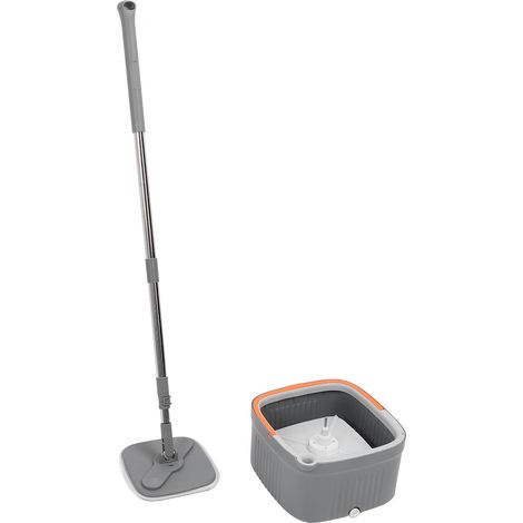 Kit seau vadrouille avec 2 linges microfibre pivotant 360° système lavage sol sec humide pour maison (1/5)